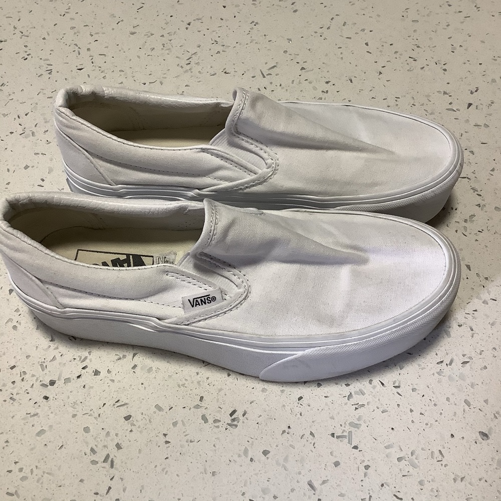 VANS Classic Slip-O Platform Sneakers Canvas True White Size M 6 W 7.5